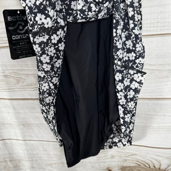 A.C.T White & Black Floral Print Mesh Overlay 1-Piece Swimsuit Size 12 - Picture 6 of 10